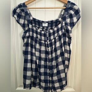 Old Navy Navy and White Plaid Blouse